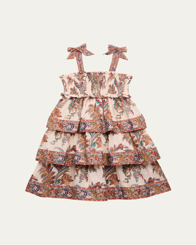 Girl's Rhiannon Paisley-Print Tiered Dress, Size 1-12